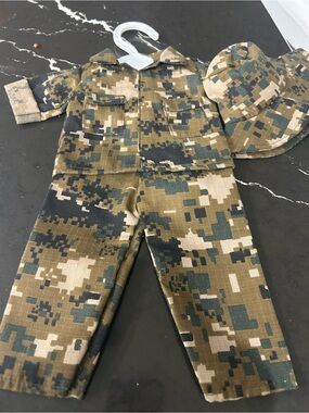 Kids Camouflage Doll Outfit Set in Green & Tan